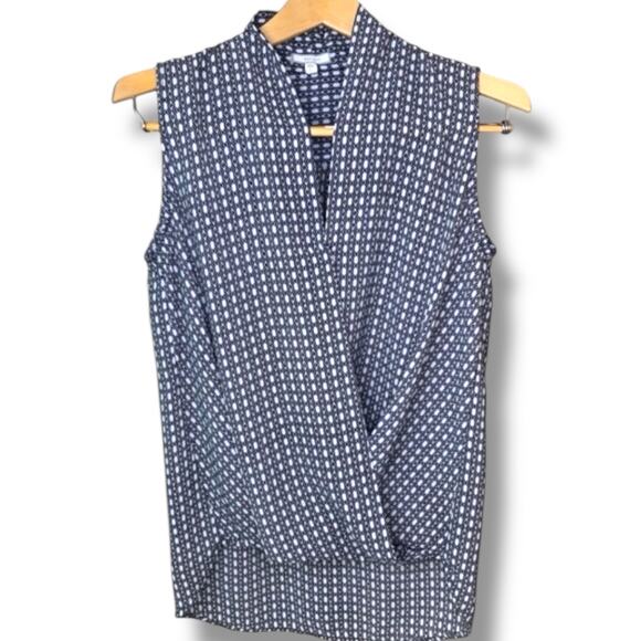 Pleione Top Women's Sz 2 Sleeveless Faux Wrap Geometric Print V-Neck Hi-Low - Picture 1 of 4